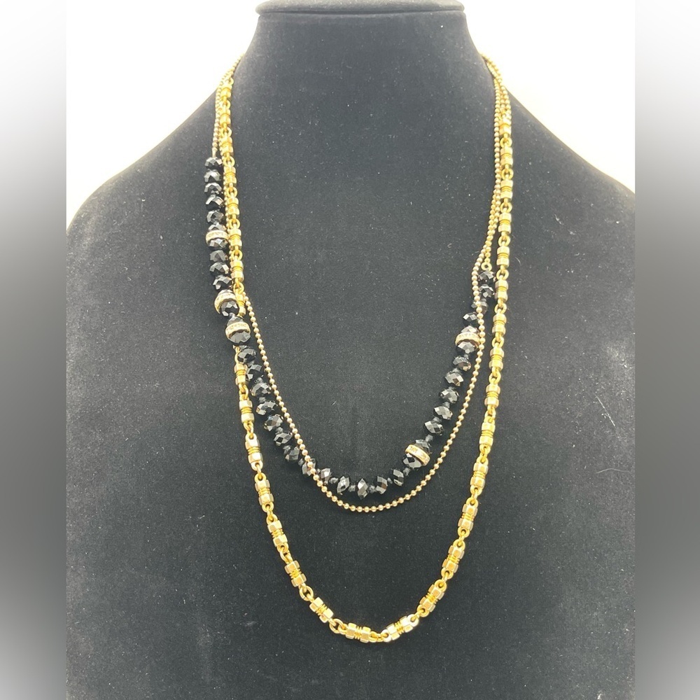 J.Crew Mixed Multi-strand Necklace in Gold Tone and Black glass beads